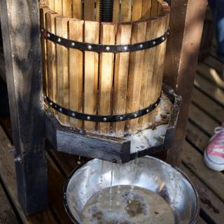 Wooden Barrel and Metal Bucket
