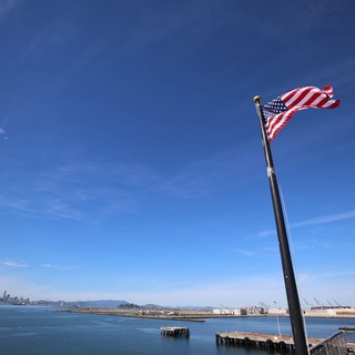 American Flag Flying Over San Francisco Bay
