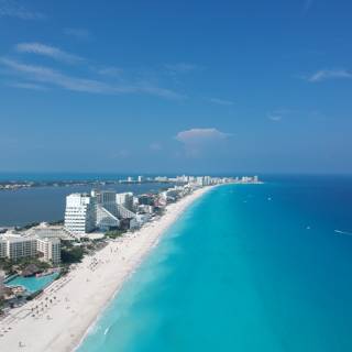 Aerial View of Cancun Beach and Cityscape