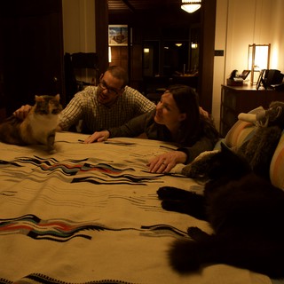Couple and Cats Sharing a Cozy Evening at Home