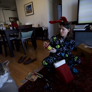 Christmas Morning Stocking Surprises in Festive Pajamas