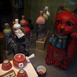 Whimsical Feline Figurine in Japanese Mall