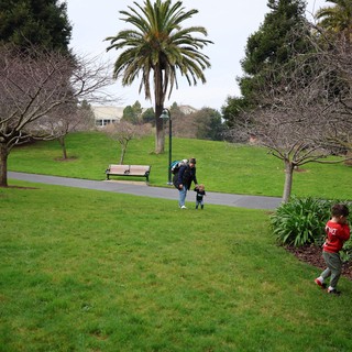 Family Park Outing on Overcast Winter Day