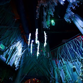 Ethereal Light Pillars in Post-Apocalyptic Art Installation