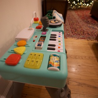 Children's Activity Table with Christmas Tree in Background