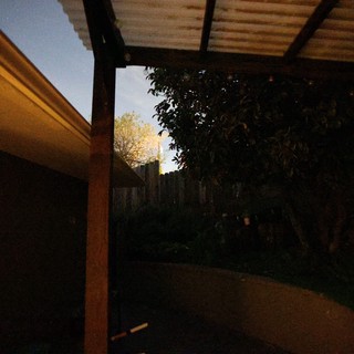 Evening View Through Covered Patio at Dusk