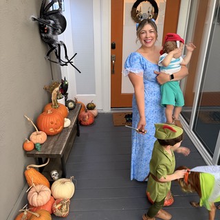 Halloween Front Porch with Mother and Children