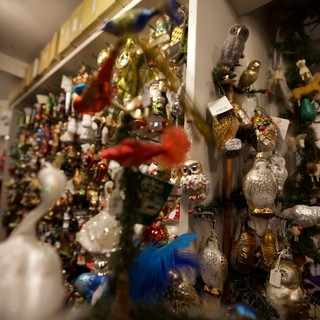 Festive Christmas Ornament Display in Gift Shop