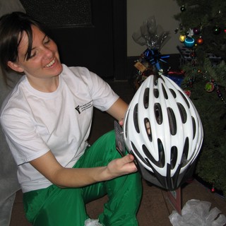 Joyful Christmas Morning Bicycle Helmet Unwrapping Gift