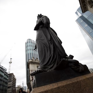 Royal Statue Against Modern London Skyline