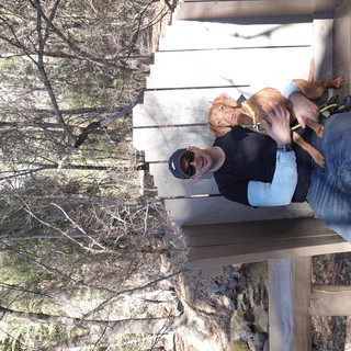 Man and Dog Relaxing on Outdoor Bench