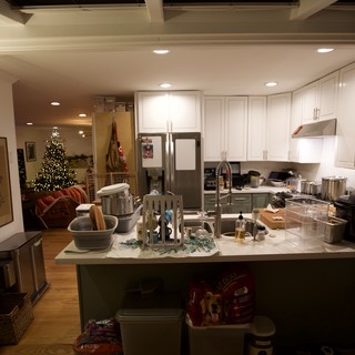 Cozy Christmas Kitchen with Holiday Decorations and Cooking