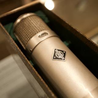 Vintage Microphone in Wooden Box
