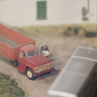 Miniature Farm Scene with Red Grain Truck Diorama