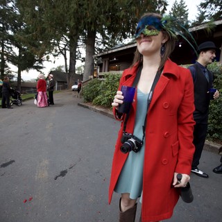 Masked Reveler at Outdoor Halloween Wedding Celebration