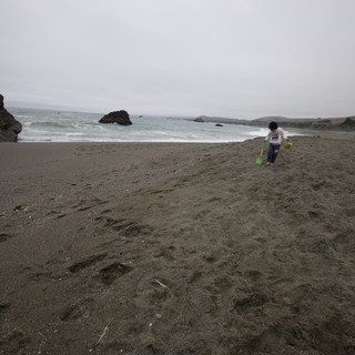 Child Explores Dramatic Pacific Coast Beach Alone