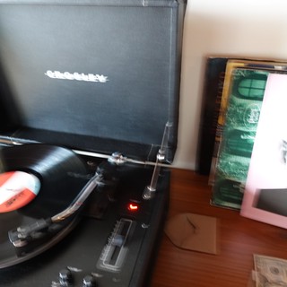 Vintage Turntable Playing Vinyl Record Setup