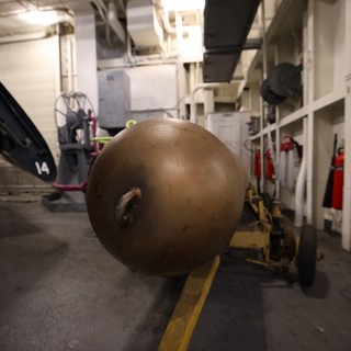 Vintage Naval Mine in USS Hornet Engine Room