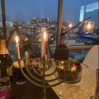 Festive Hanukkah Menorah Illuminated with Candles