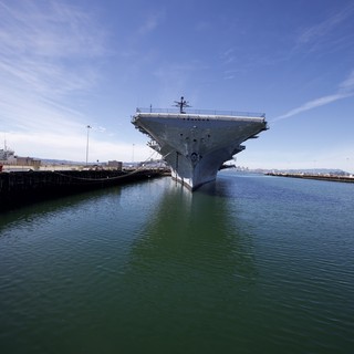 USS Hornet Aircraft Carrier Docked at Naval Port
