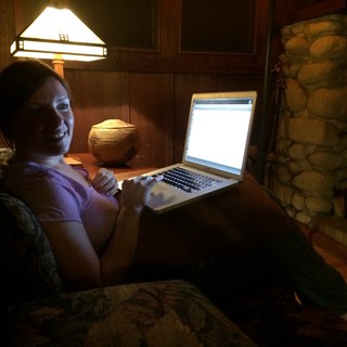Late Night Laptop Session in Cozy Cabin Retreat