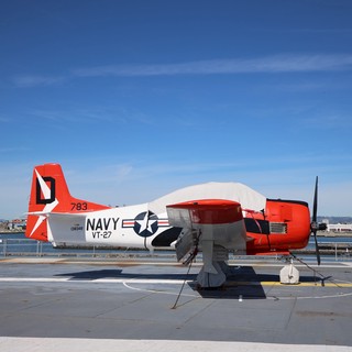 Navy T-28 Trojan Trainer Aircraft on USS Hornet Deck