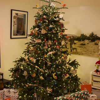 Festive Christmas Morning with Decorated Tree and Presents
