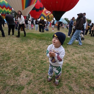 Wide-Eyed Toddler Marvels at Hot Air Balloon Festival