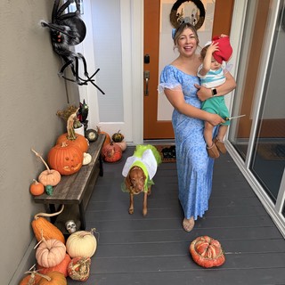 Halloween Family Portrait on Decorated Porch