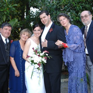 Family Portrait at an Outdoor Garden Wedding Celebration