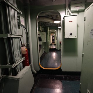 Narrow Corridor Inside USS Hornet Naval Vessel