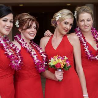 Red Bridesmaids at Hawaii Wedding