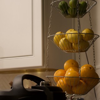 Three-Tier Hanging Fruit Basket in Modern Kitchen