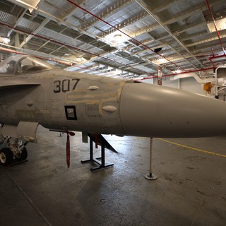 F/A-18 Hornet Fighter Jet in Aircraft Carrier Hangar Bay