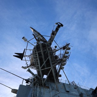 Naval Communication Tower Against Blue Sky