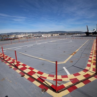 Red and Yellow Helicopter Landing Pad on USS Hornet