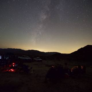 Nighttime Campfire under the Starry Sky