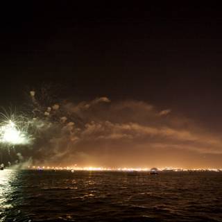 Spectacular Fireworks Display Over Bay