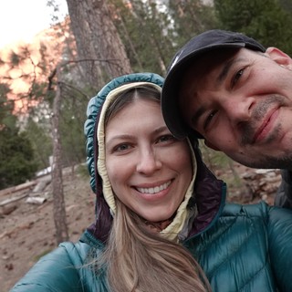 Couple's Cozy Camping Selfie at Sunset