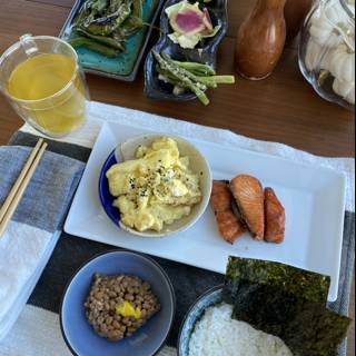 Brunch Spread with Rice and Juice