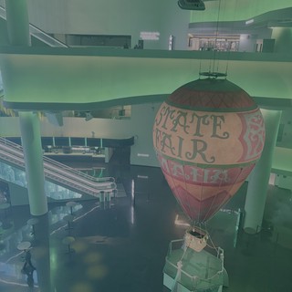Vintage Hot Air Balloon Display in Modern Mall