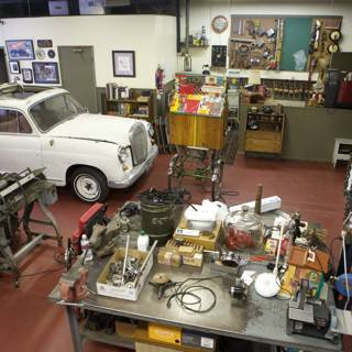 Vintage Car in Industrial Workshop