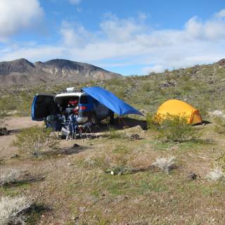 Blue Tent with Yellow Canopy in the Great Outdoors