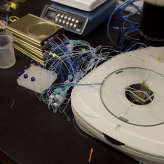 Microscope with Electronics and Wires