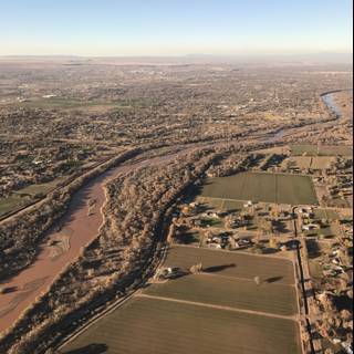 Aerial View of River and Farmland in South Valley, New Mexico