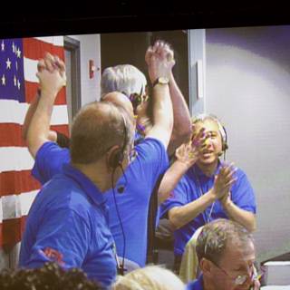 Blue-clad Group Applauding Patriotism