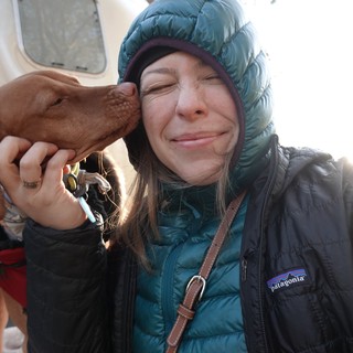 Happy Moment with Dog in Winter Setting