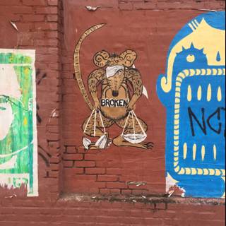 Graffiti Wall with Monkey, Woman, and Man