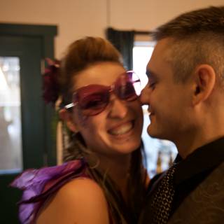 Smiling Groom and Bride with Sunglasses