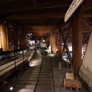 Historic Locomotive Inside Covered Railroad Bridge Museum